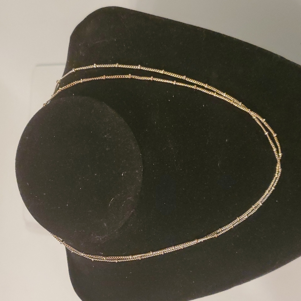 Dainty small bead long goldtone necklace